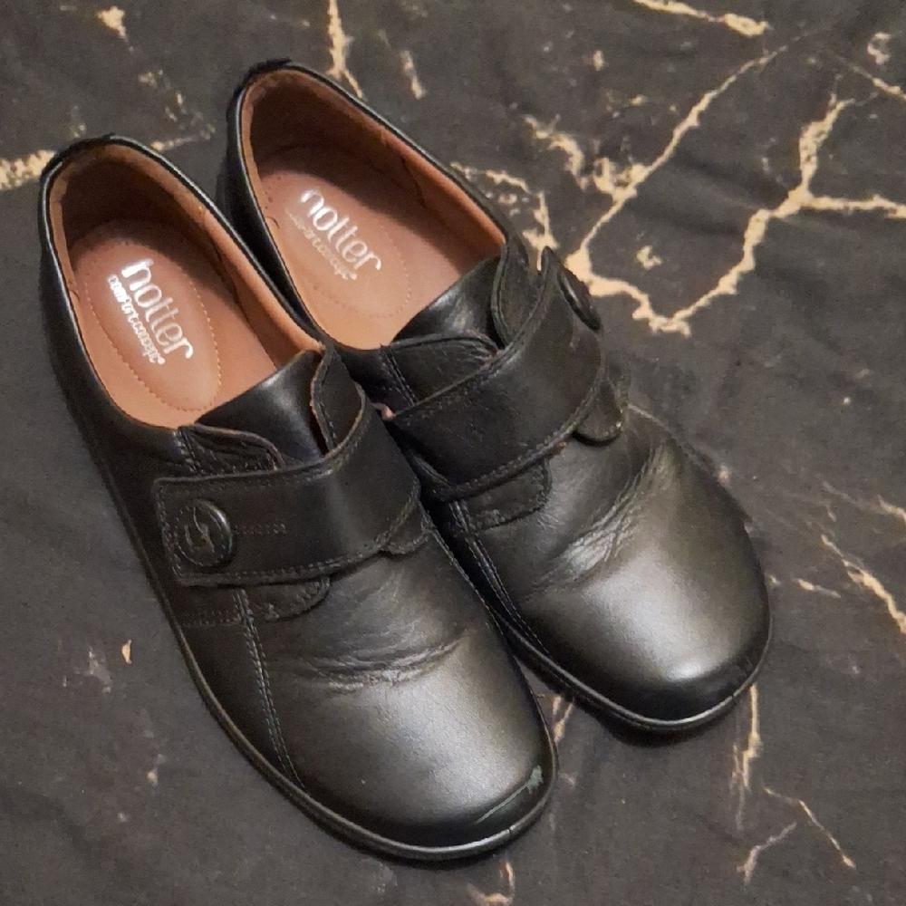 Hotter Women's Black Leather Monk Strap Shoes
